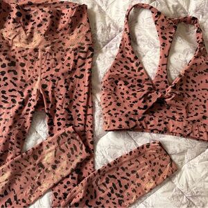 Beach Riot Shiny Sport Pink Set with Black Leopard Print